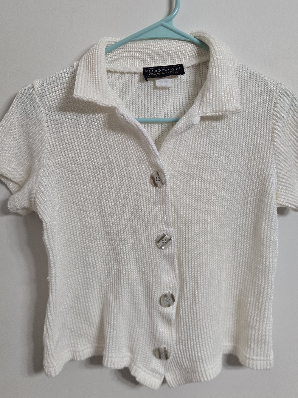 Vintage 90s Metropolitan New York White Knit Polo M
